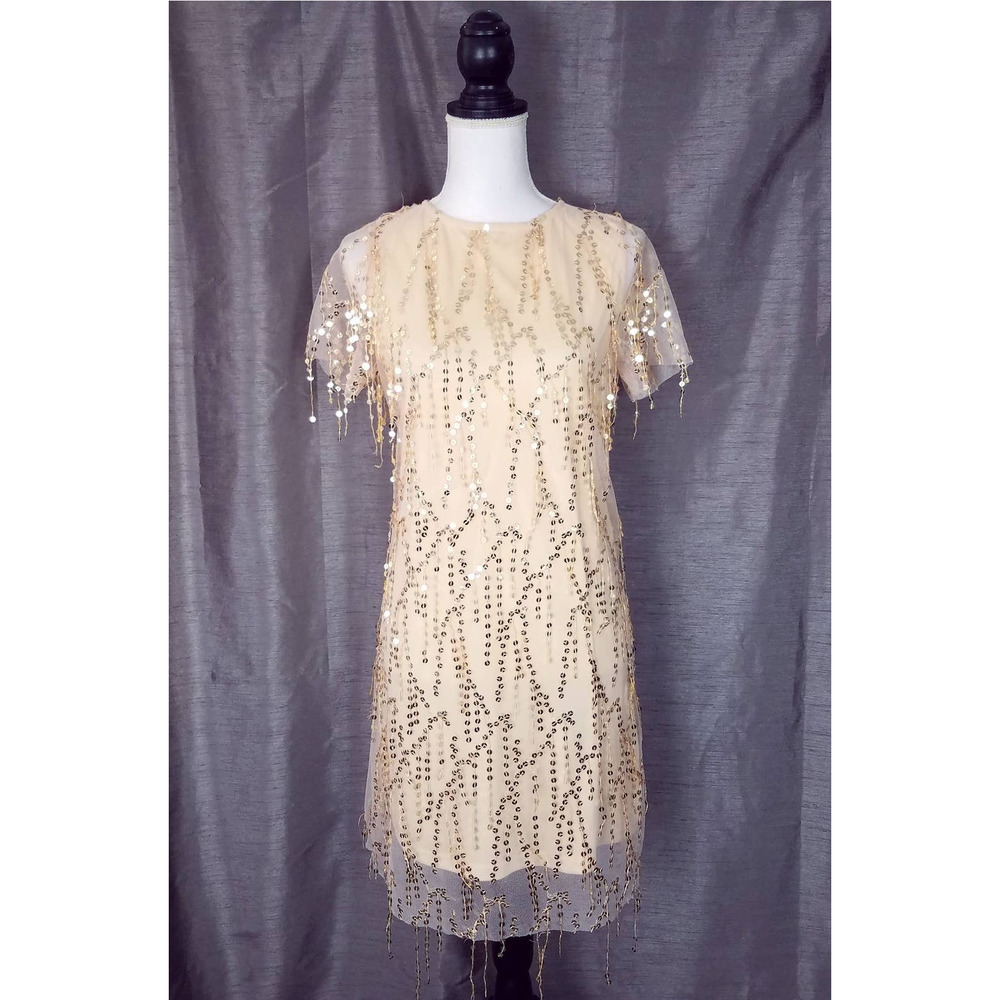 NEW NWT Southern Fried Chics Gold Tassel Sequin T-Shirt Dress Size Small - Picture 2 of 7
